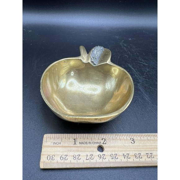 Solid‎ Brass Apple Trinket Dish With Leaf Vintage - Picture 5 of 7